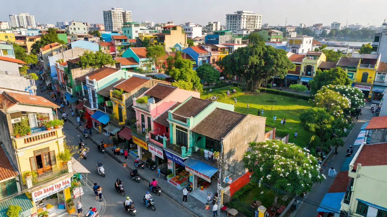 Khung cảnh Phường Ngọc Thụy, Quận Long Biên, Hà Nội với kiến trúc và không gian xanh đẹp.