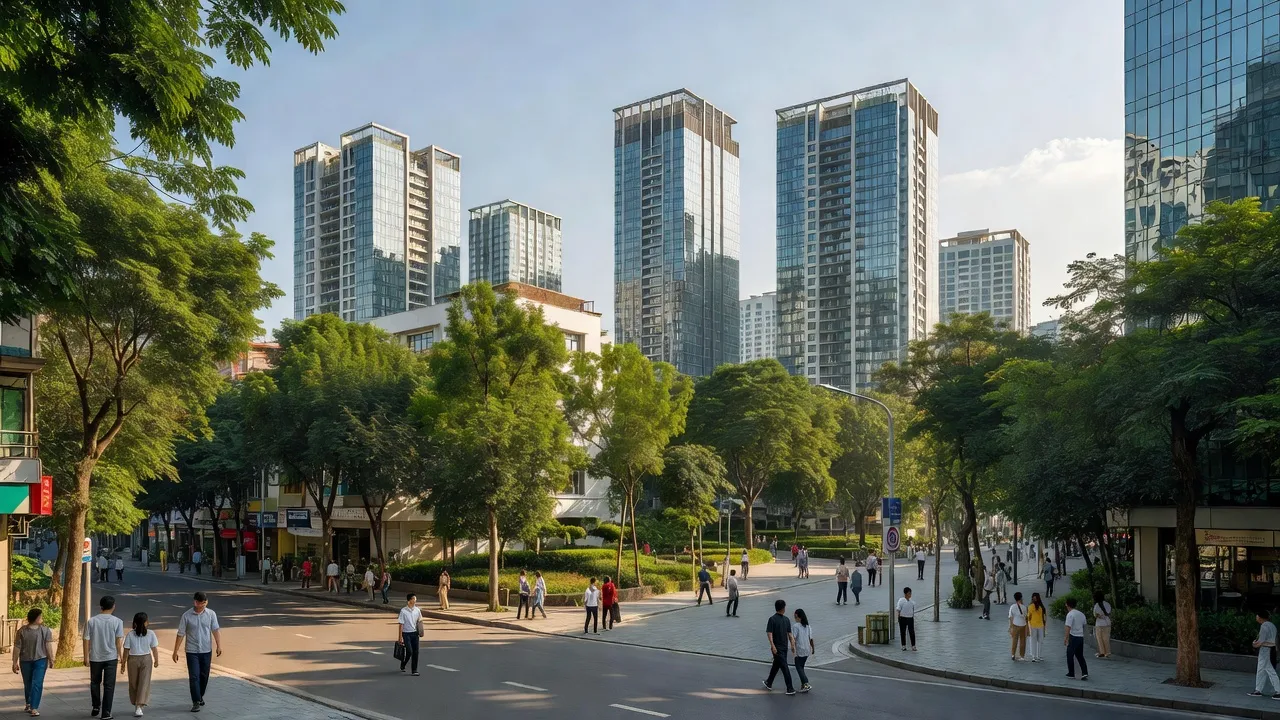 Phường Phúc Lợi, Long Biên, Hà Nội, thể hiện cảnh quan đô thị hiện đại và không gian sống thoải mái.