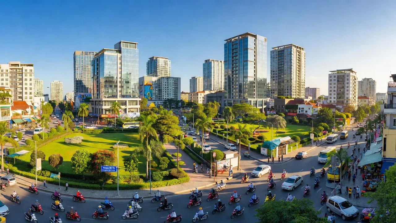Khung cảnh hiện đại của Phường Mễ Trì, Quận Nam Từ Liêm với cảnh quan đô thị nhộn nhịp.