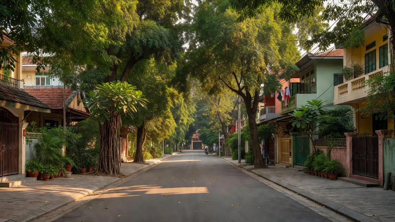 Phường Phương Canh yên bình, Quận Nam Từ Liêm, Hà Nội với cây xanh và đường phố sạch sẽ.