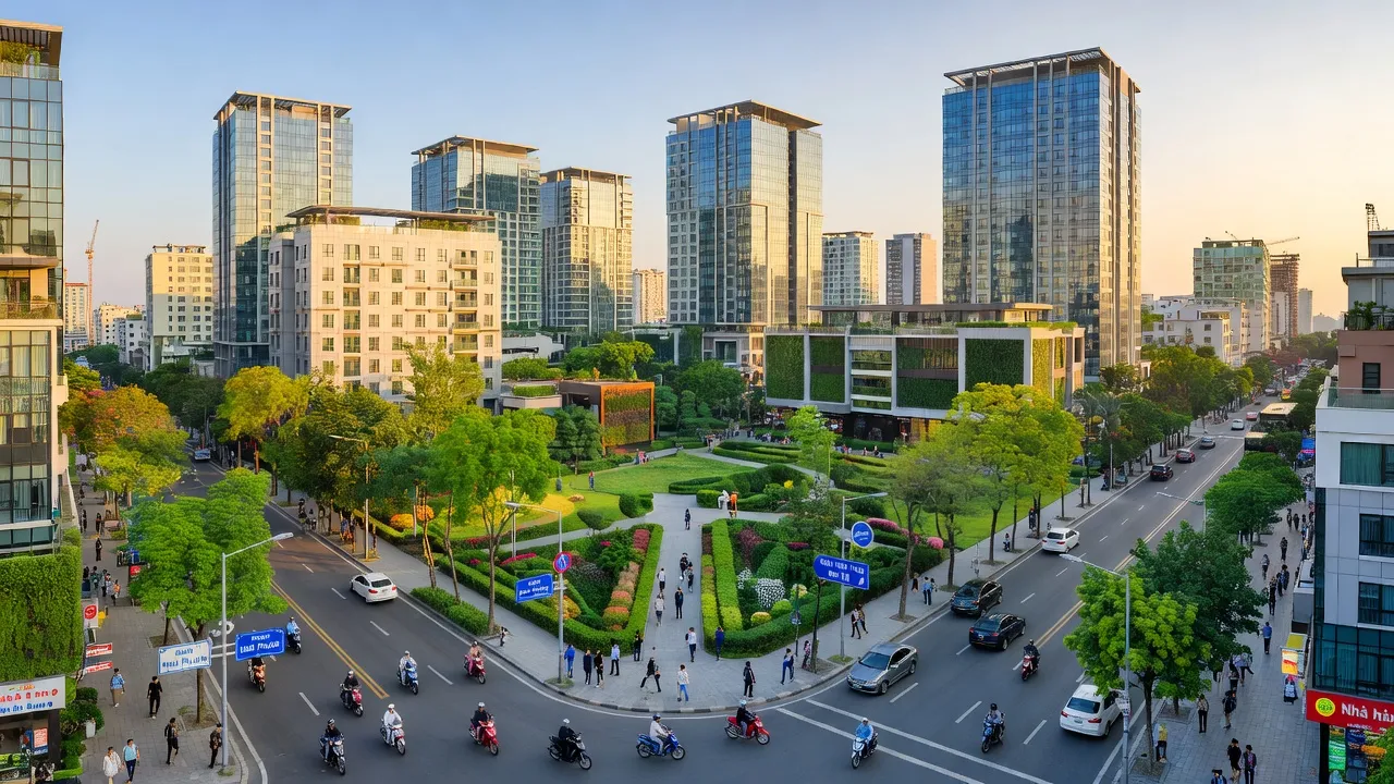Phường Xuân Phương, Quận Nam Từ Liêm, Hà Nội, với cảnh quan đô thị và bầu không khí sôi động.