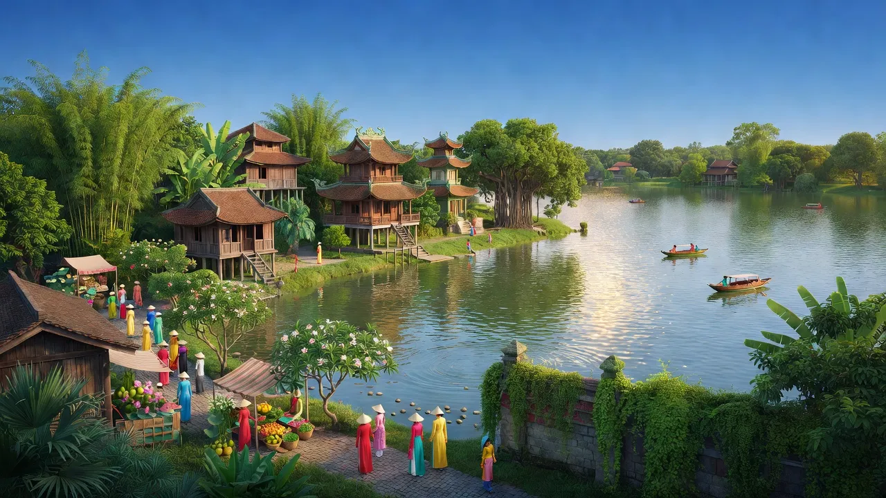 Khung cảnh Hồ Tây và phường Nhật Tân ở Quận Tây Hồ, Hà Nội, mang đậm bản sắc văn hóa địa phương.