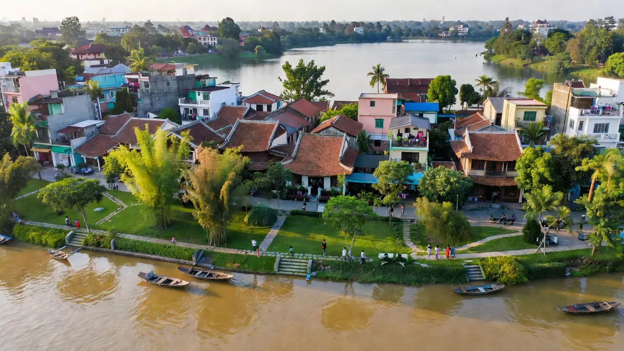 Cảnh quan Phường Tứ Liên, Quận Tây Hồ, Hà Nội bên sông Hồng và hồ Tây.