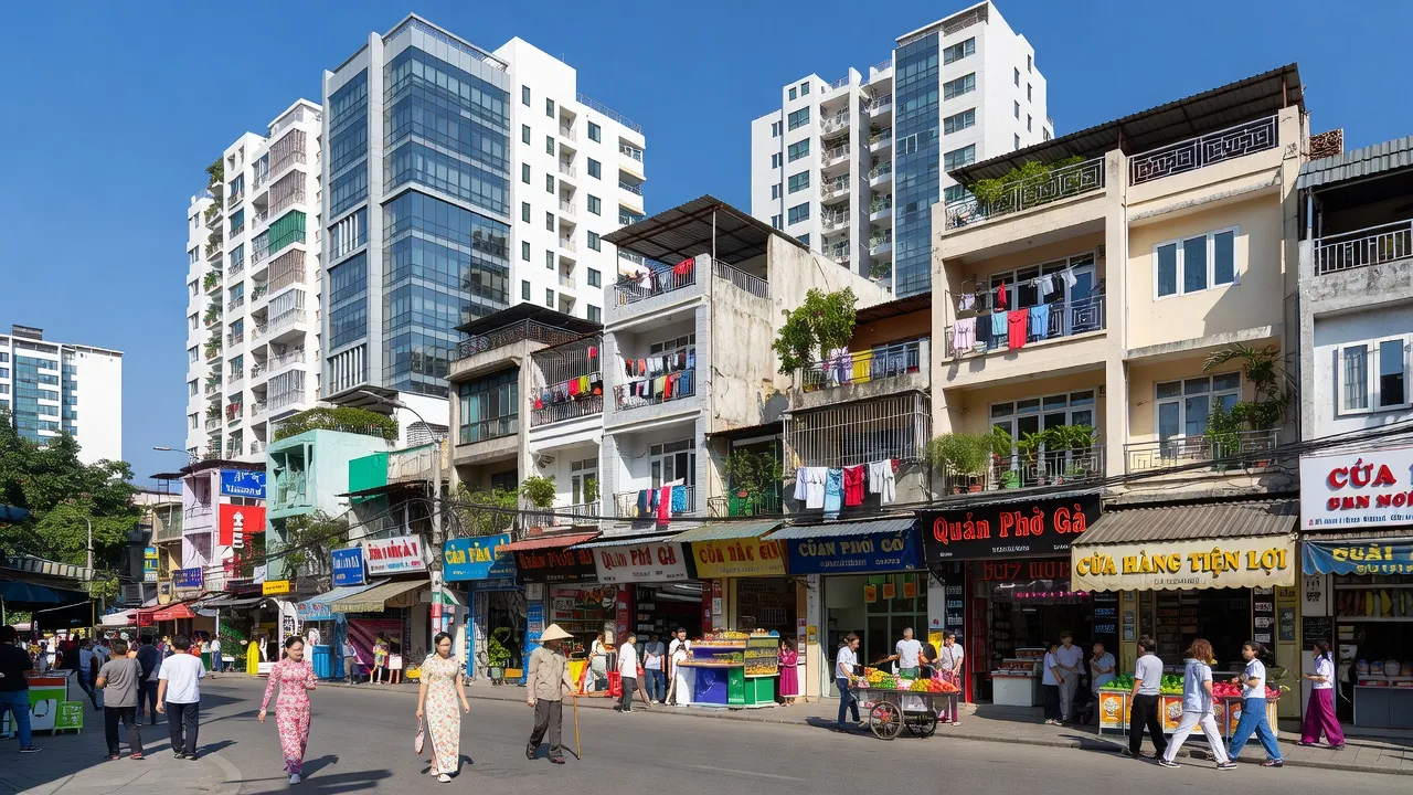 Phường Hạ Đình, Quận Thanh Xuân, Hà Nội với những tòa nhà hiện đại và đường phố nhộn nhịp.