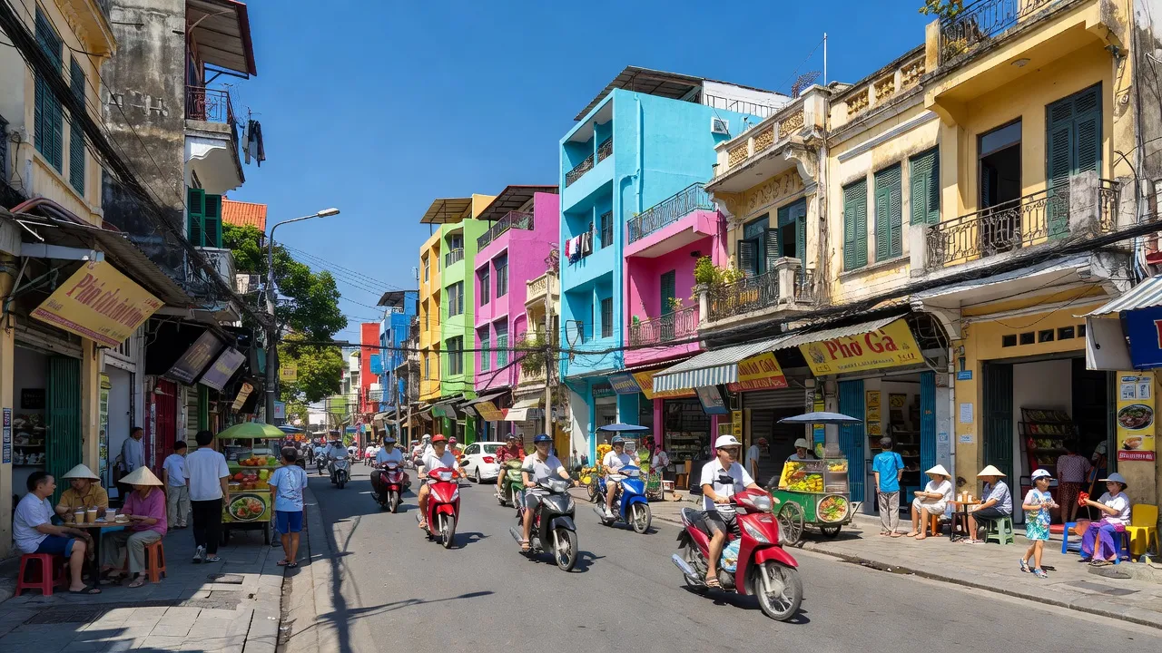 Cảnh sắc nhộn nhịp tại Phường Khương Trung, Quận Thanh Xuân, Hà Nội với đường phố đông đúc.