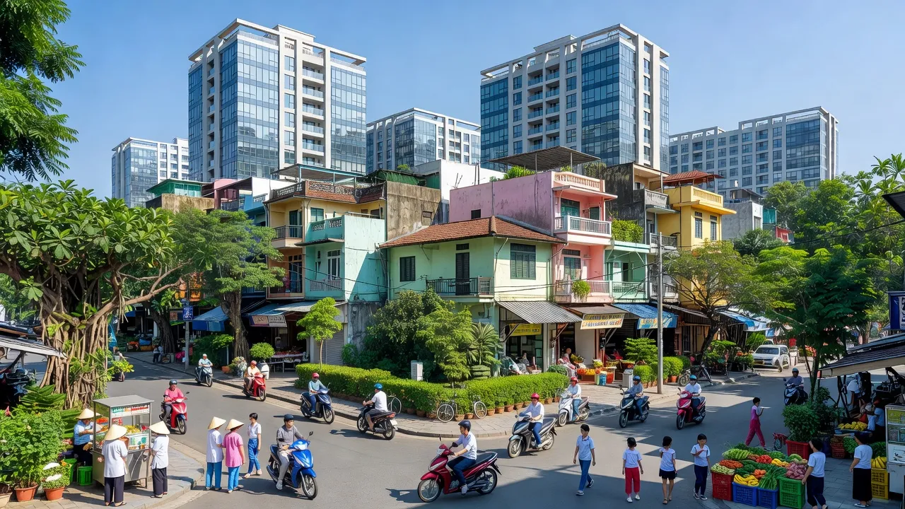 Phường Phương Liệt, Quận Thanh Xuân, Hà Nội với cảnh quan đô thị sôi động và cây xanh.
