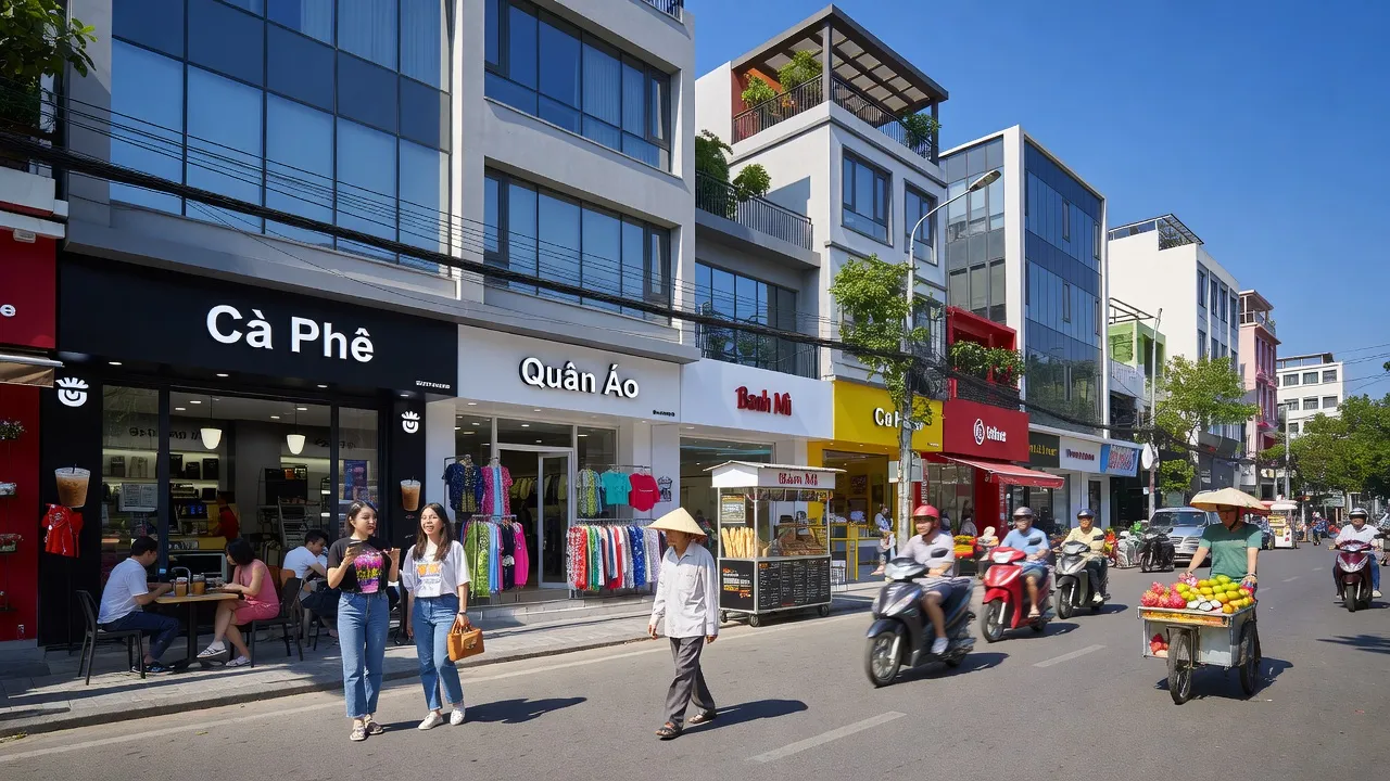 Cảnh phố nhộn nhịp tại Phường Thanh Xuân Bắc, Quận Thanh Xuân, Hà Nội, với nhiều hoạt động hàng ngày.