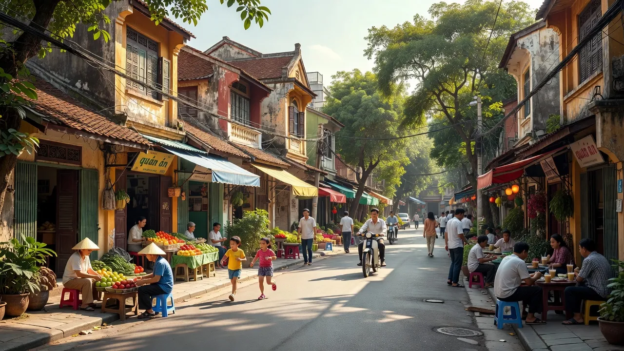 Phường Thượng Đình, Quận Thanh Xuân, Hà Nội with traditional architecture and vibrant community life.
