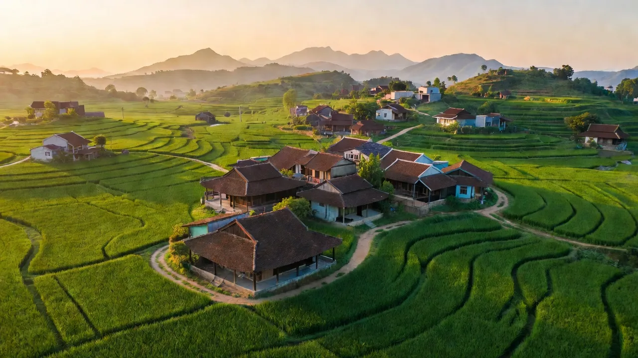 Khung cảnh đẹp của xã Liệp Nghĩa, huyện Quốc Oai, Hà Nội với nhà truyền thống và thiên nhiên tươi đẹp.