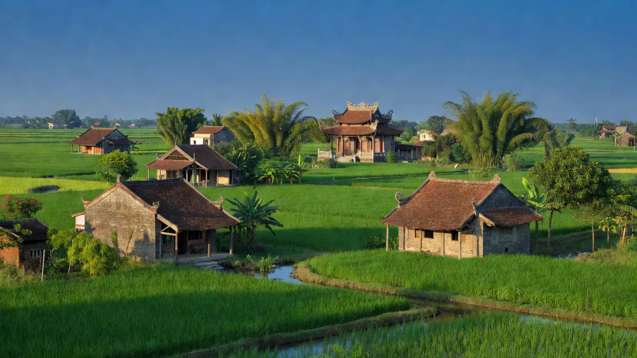 Cảnh đẹp xã Sài Sơn, huyện Quốc Oai, Hà Nội với nhà cửa và thiên nhiên xanh tươi.
