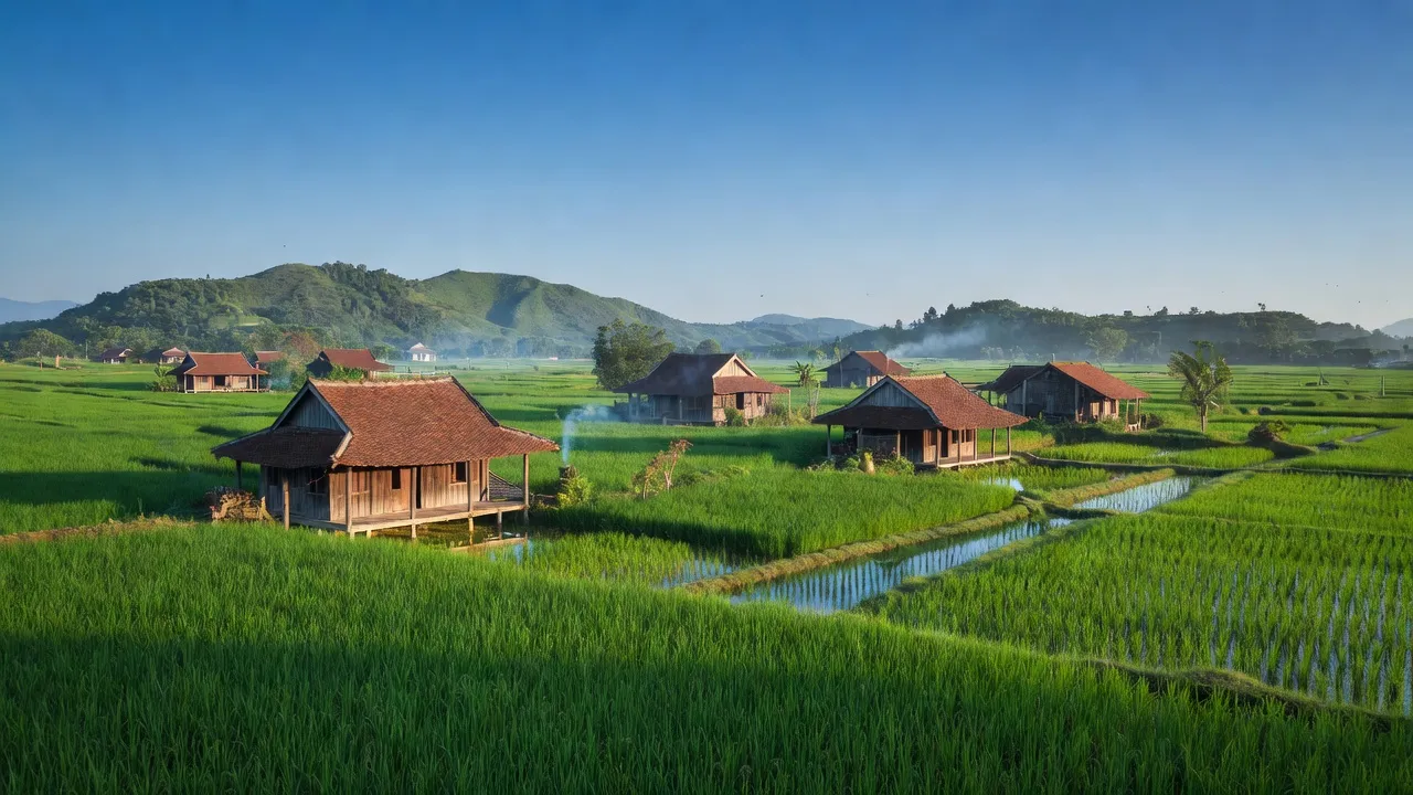 Khung cảnh yên bình xã Bắc Sơn, huyện Sóc Sơn, màu xanh của đồng ruộng và nhà truyền thống.