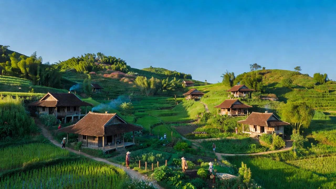 Khung cảnh tươi đẹp tại Xã Nam Sơn, huyện Sóc Sơn, Hà Nội với đồi núi xanh mướt.