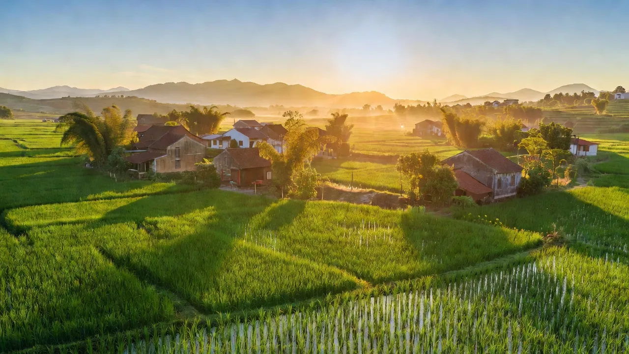 Huyện Thạch Thất, Hà Nội với cánh đồng xanh mướt và khung cảnh yên bình, điểm nhấn văn hóa.