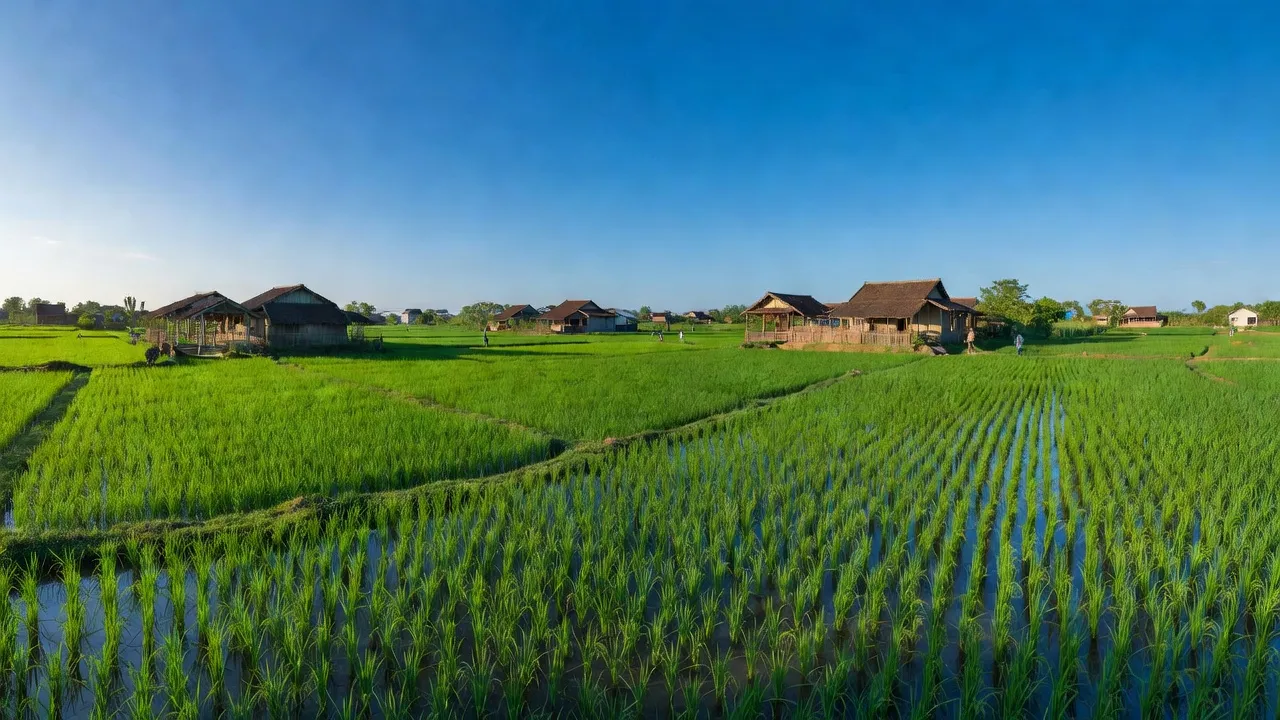 Khung cảnh xanh tươi của xã Lại Thượng, huyện Thạch Thất, có những cánh đồng và nhà truyền thống.