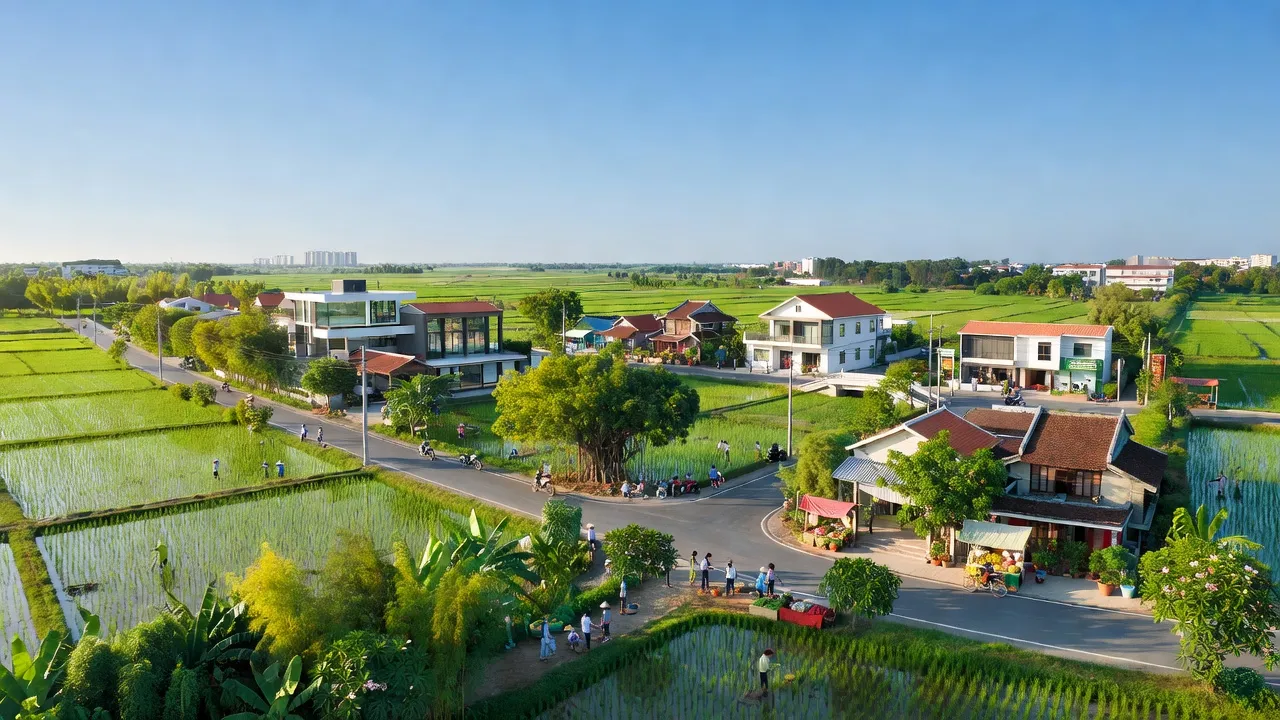 Quang cảnh xã Dân Hòa, huyện Thanh Oai, Hà Nội với cảnh quan xanh tươi và cuộc sống sôi động.