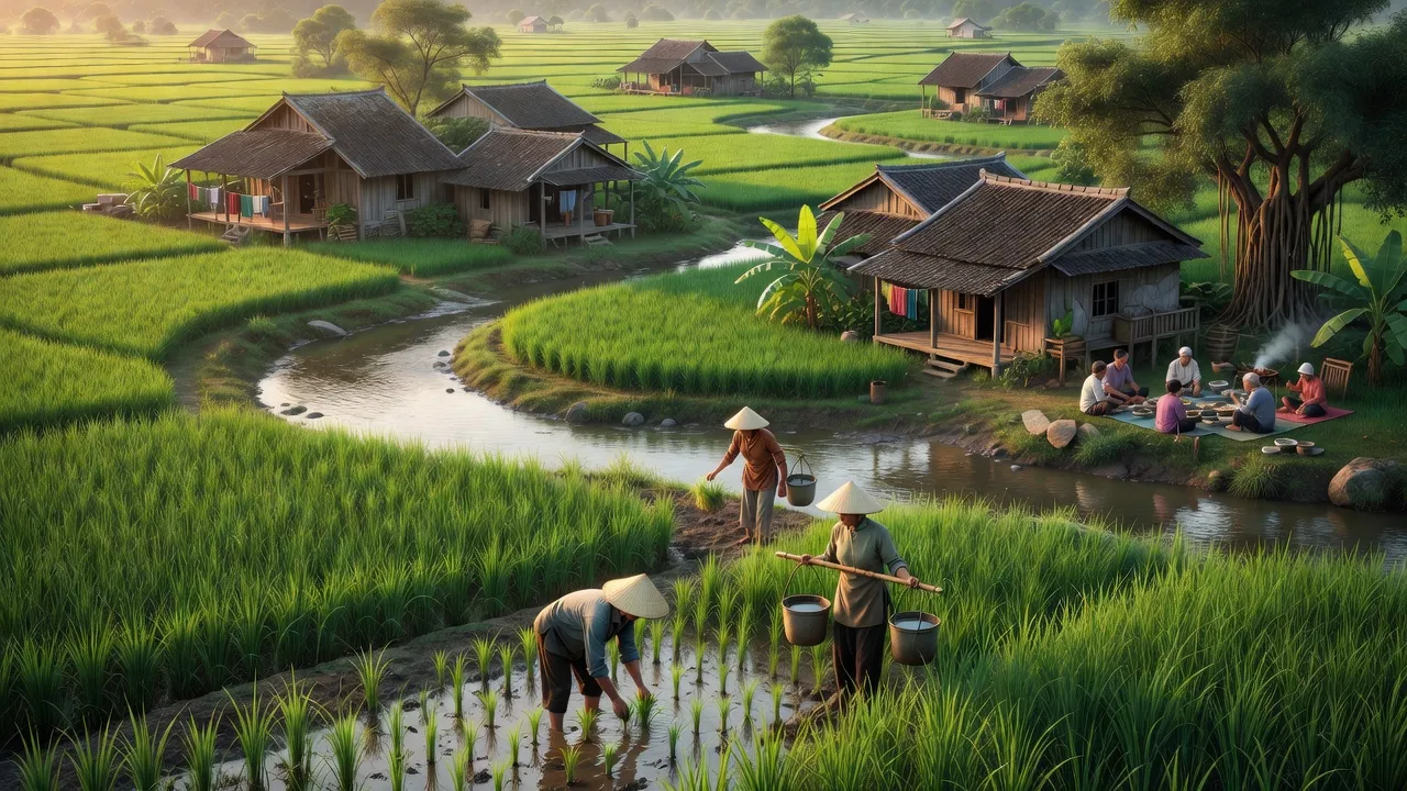 Cảnh đẹp Xã Kim An, Huyện Thanh Oai, sông Đáy và cánh đồng xanh, đời sống nông nghiệp.
