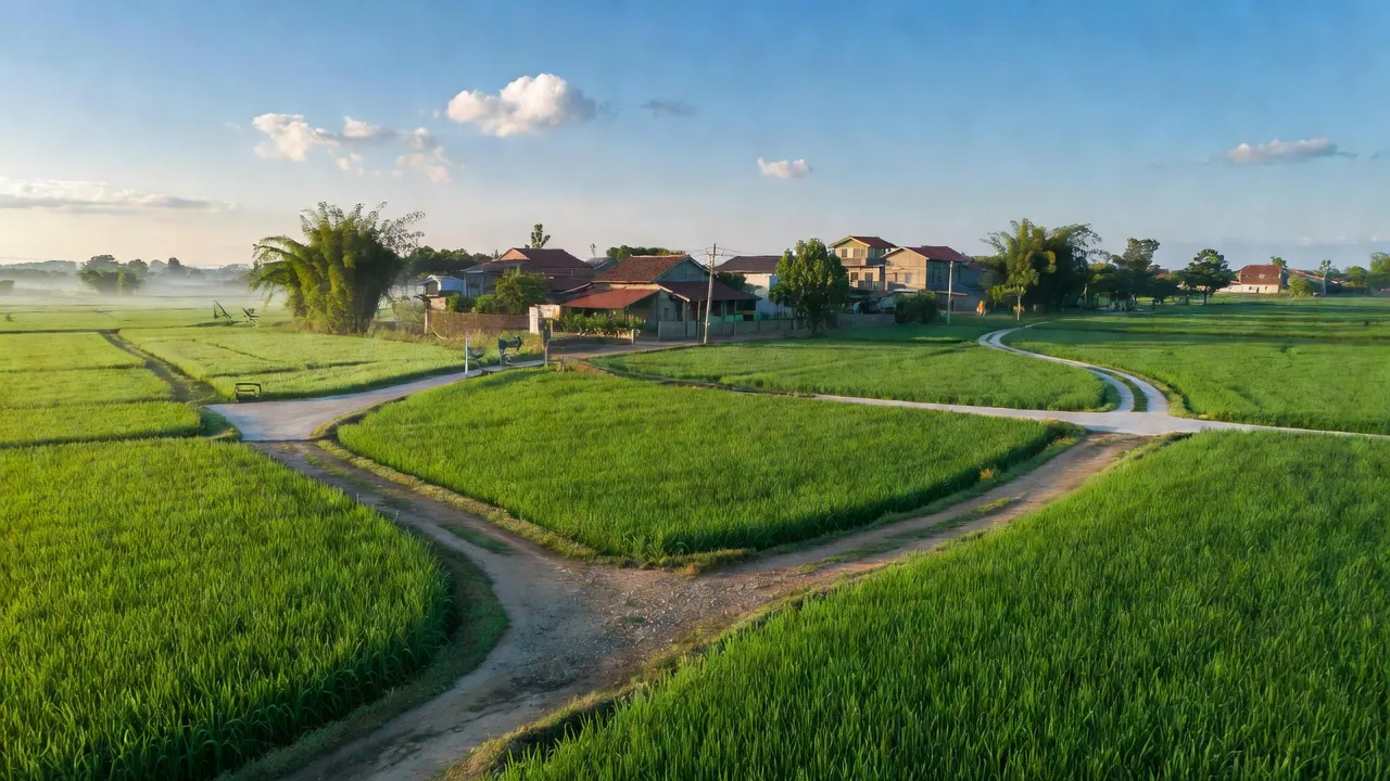 Cảnh đồng quê tại xã Ngũ Hiệp, huyện Thanh Trì, Hà Nội với bầu trời trong xanh.