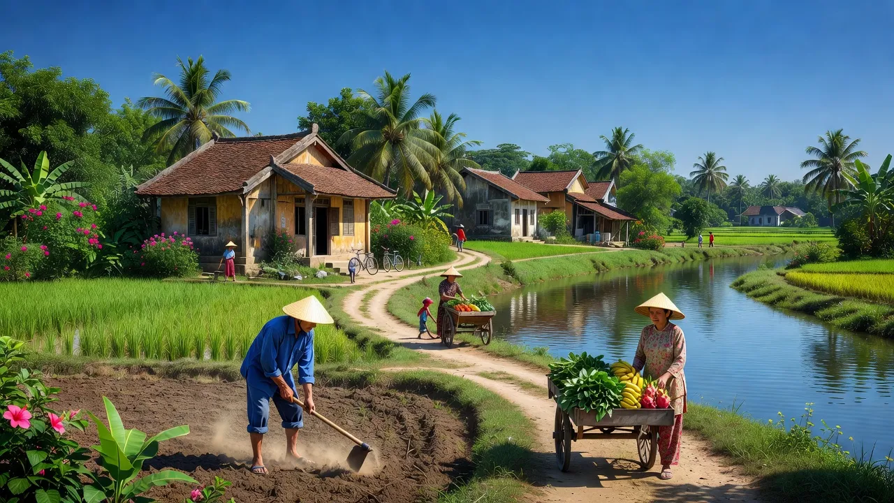 Khung cảnh thiên nhiên tại xã Tam Hiệp, huyện Thanh Trì, Hà Nội với sông Tô Lịch.
