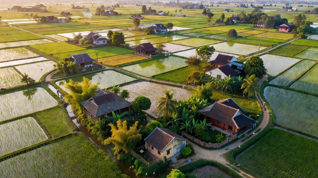 Khánh Hà, Thường Tín, Hà Nội, rice fields, traditional houses, rural landscape, Vietnam