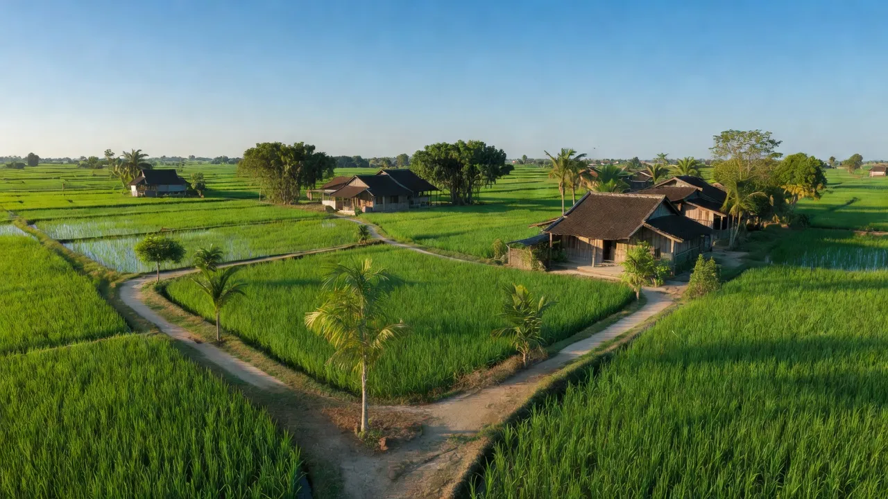 Cảnh rural xã Minh Cường, huyện Thường Tín với cánh đồng xanh và nhà truyền thống.