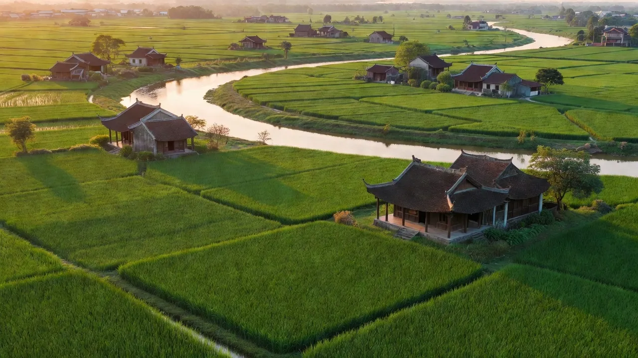 Cảnh đẹp xã Ninh Sở, huyện Thường Tín với sông Hồng và cánh đồng Bắc Bộ.