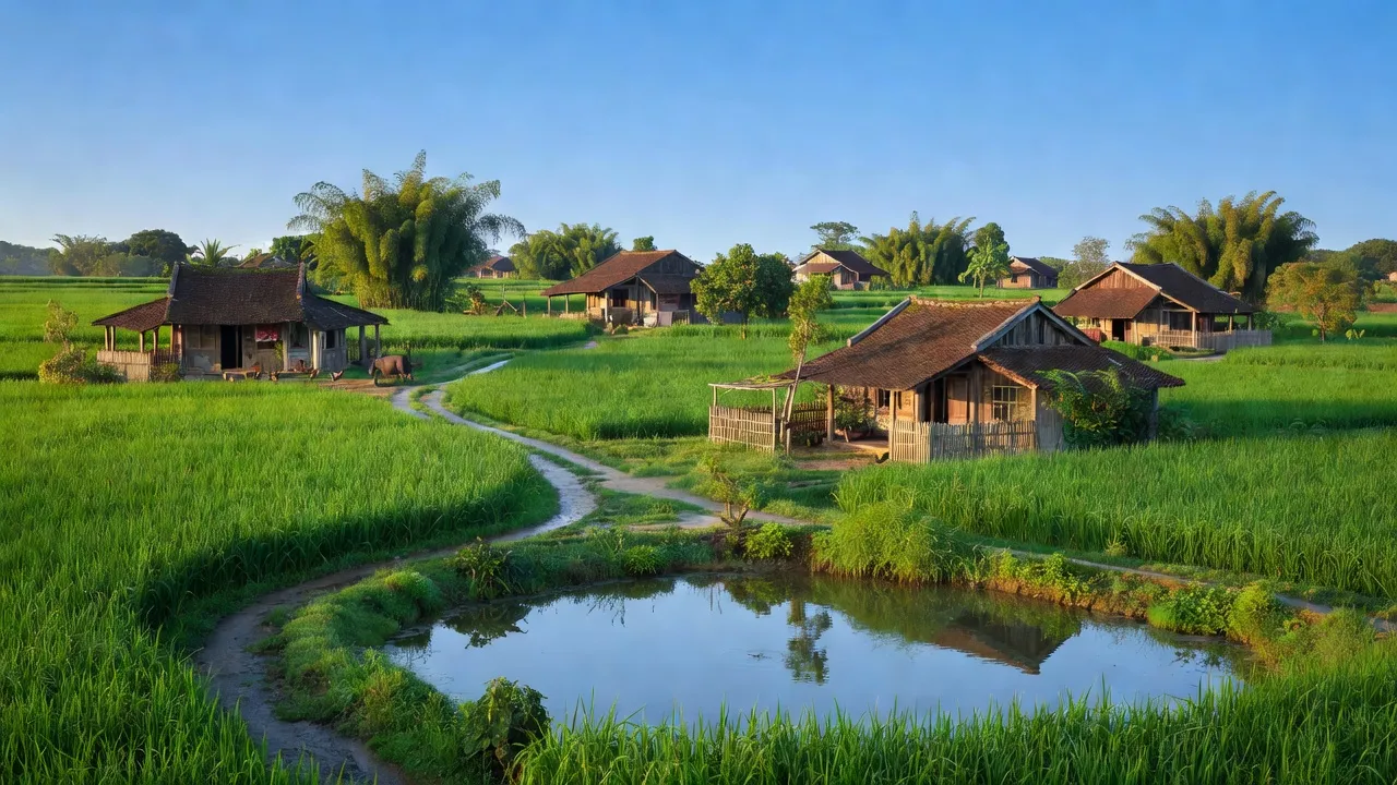 Cảnh đẹp xã Đại Hùng, huyện Ứng Hòa, với ruộng bậc thang xanh tươi và nhà dân giản dị.