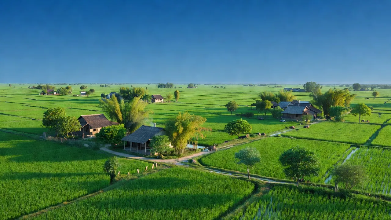 Cánh đồng chiêm trũng tại xã Đông Lỗ, huyện Ứng Hòa, Hà Nội, thể hiện cảnh sắc thiên nhiên tươi đẹp.