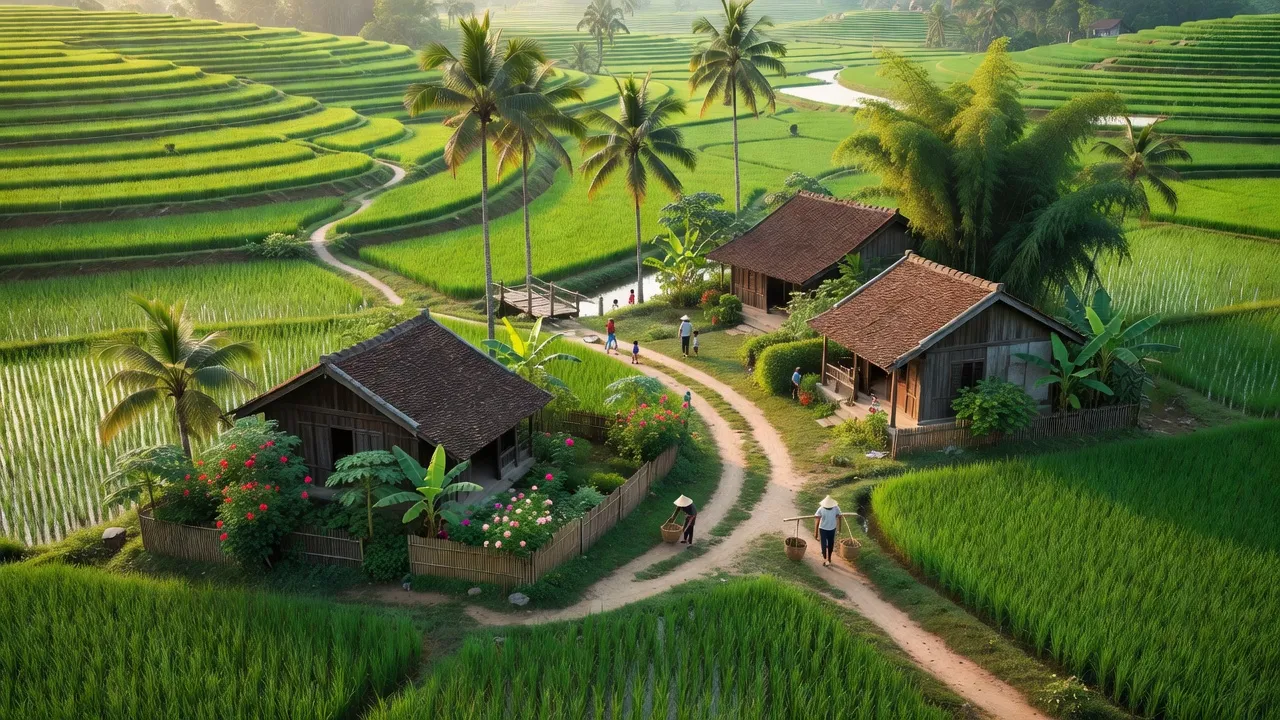 Cảnh đẹp xã Đồng Tân, huyện Ứng Hòa, Hà Nội với phong cảnh nông thôn xanh tươi.