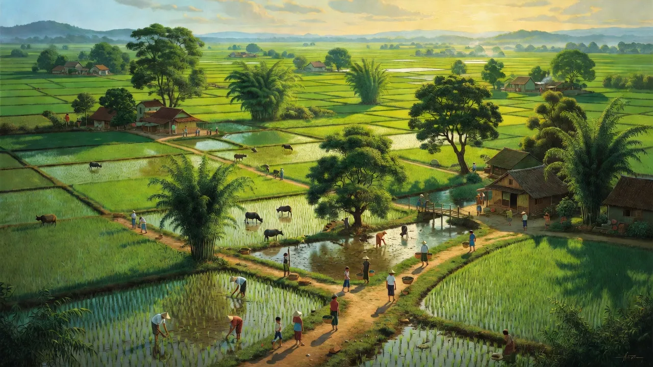 Xã Cẩm Lạc, huyện Cẩm Xuyên, Hà Tĩnh với đồng xanh và cảnh sinh hoạt nông thôn.