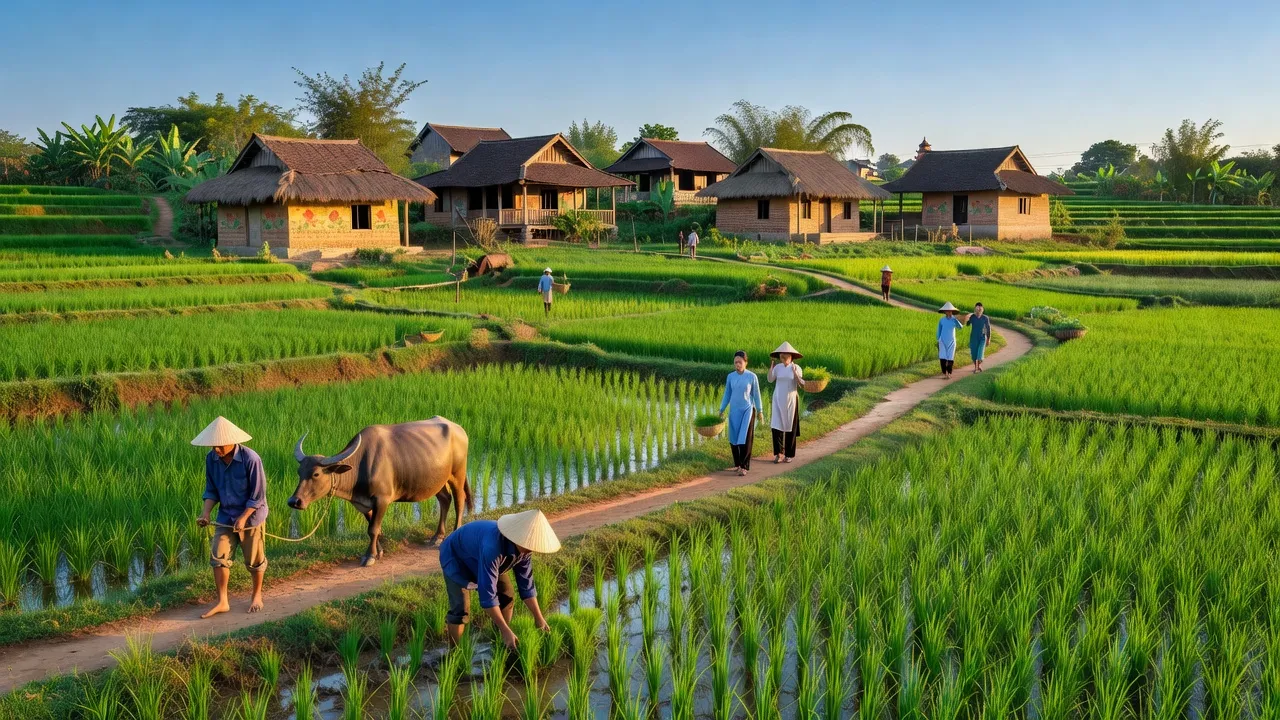 Khung cảnh đồng quê Xuân Lộc, Hà Tĩnh, diện tích và dân số nông thôn đặc trưng.