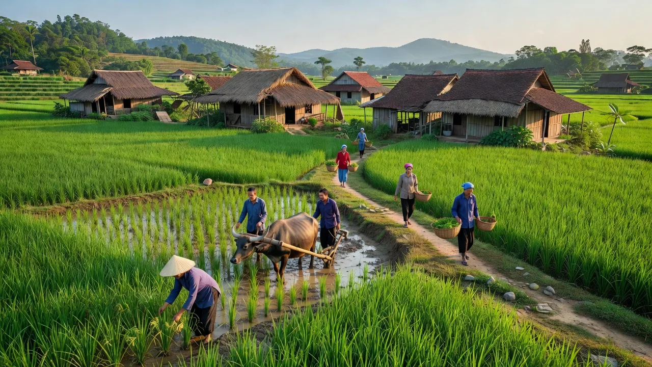 Lâm Trung Thủy, Đức Thọ, Hà Tĩnh, village landscape with fields and traditional houses.