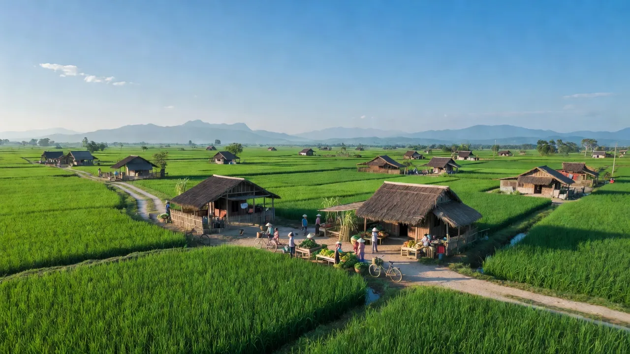 Khung cảnh thanh bình xã Thanh Bình Thịnh, huyện Đức Thọ, tỉnh Hà Tĩnh với cánh đồng xanh tươi.