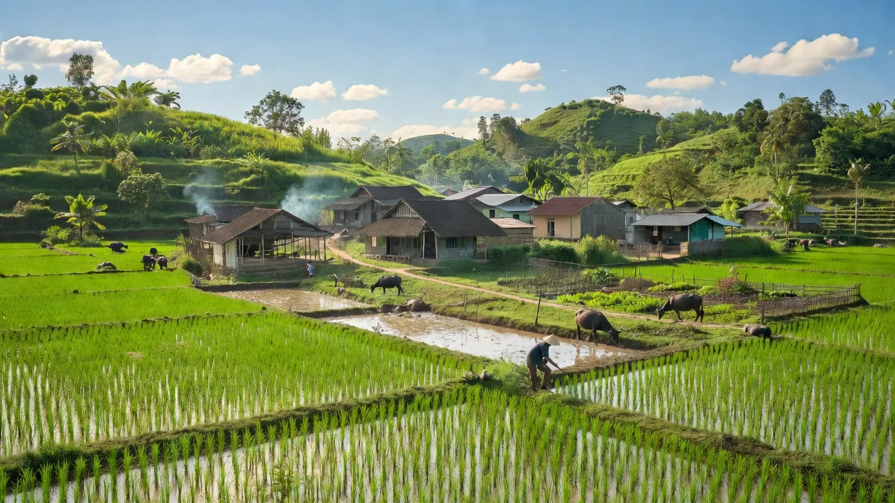 Khung cảnh xanh tươi của xã Tùng Ảnh, huyện Đức Thọ, tỉnh Hà Tĩnh, cuộc sống nông thôn Việt Nam.