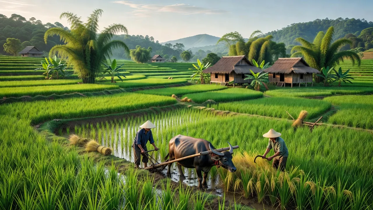 Khung cảnh nông thôn xã Yên Hồ, huyện Đức Thọ, tỉnh Hà Tĩnh với cánh đồng xanh và hoạt động sản xuất nông nghiệp.