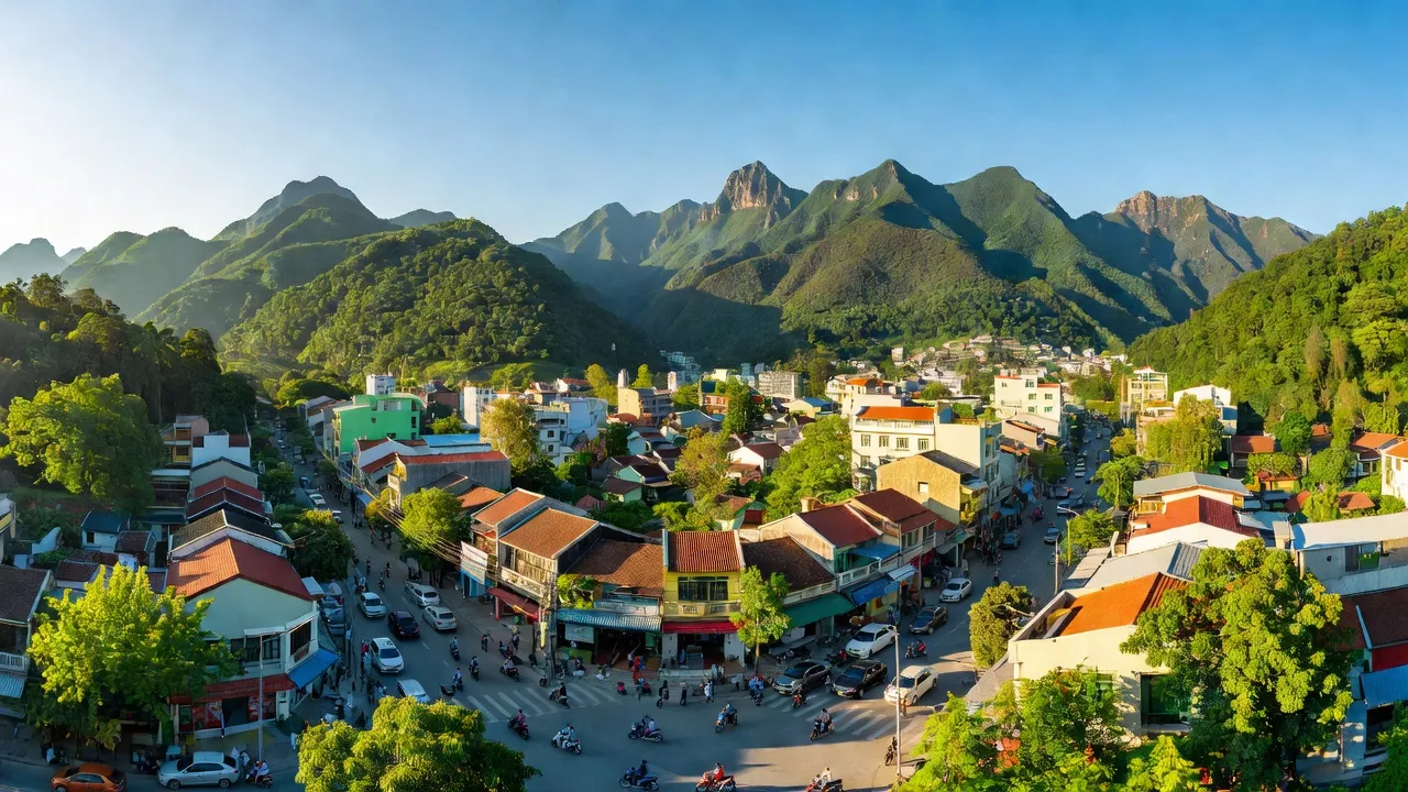 Thị xã Hồng Lĩnh, Hà Tĩnh với cảnh sắc thiên nhiên, đường phố nhộn nhịp và khí hậu trong lành.
