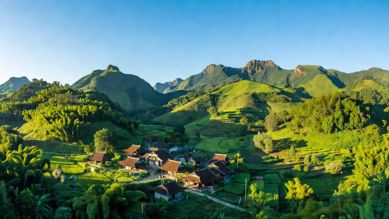 Khung cảnh thiên nhiên tại Xã Hòa Hải, Huyện Hương Khê, tỉnh Hà Tĩnh với núi non xanh tươi.