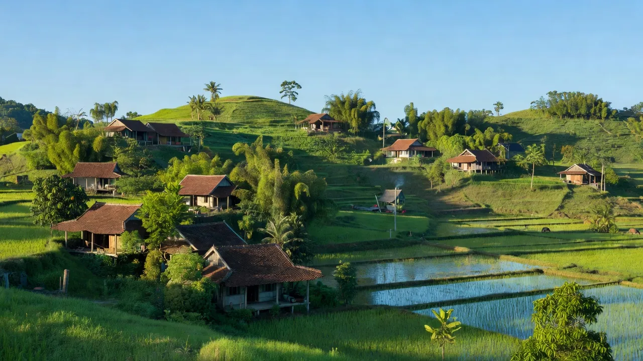 Cảnh quan xã Hương Bình, Huyện Hương Khê, Tỉnh Hà Tĩnh với đồi núi và đồng bằng nhỏ.