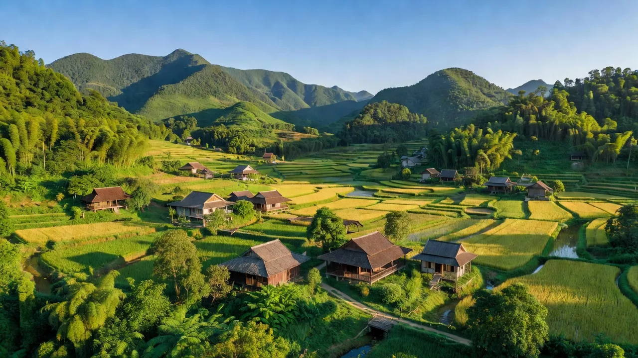 Khung cảnh xanh tươi của xã Hương Đô, huyện Hương Khê, tỉnh Hà Tĩnh với núi đồi và đồng bằng.