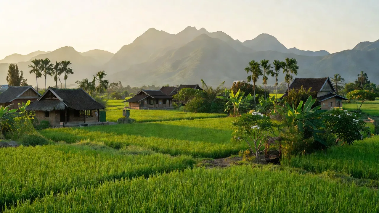 Cảnh đẹp xã Hương Vĩnh, huyện Hương Khê với cánh đồng xanh và núi xa, văn hóa Hà Tĩnh.