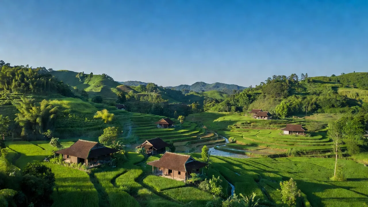 Khung cảnh Xã Hương Xuân, huyện Hương Khê với đồi núi và đồng bằng xanh tươi, Hà Tĩnh.