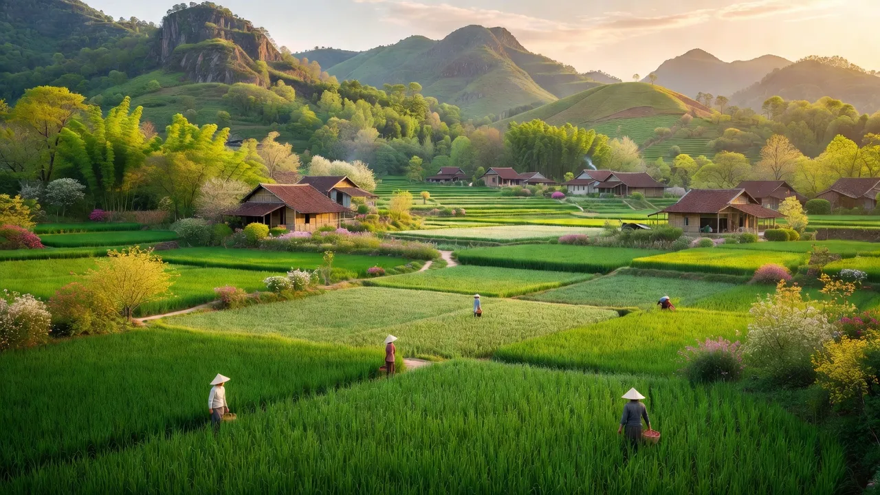 Cảnh đẹp xã Sơn Bằng, huyện Hương Sơn, tỉnh Hà Tĩnh với đồng xanh và núi non hùng vĩ.
