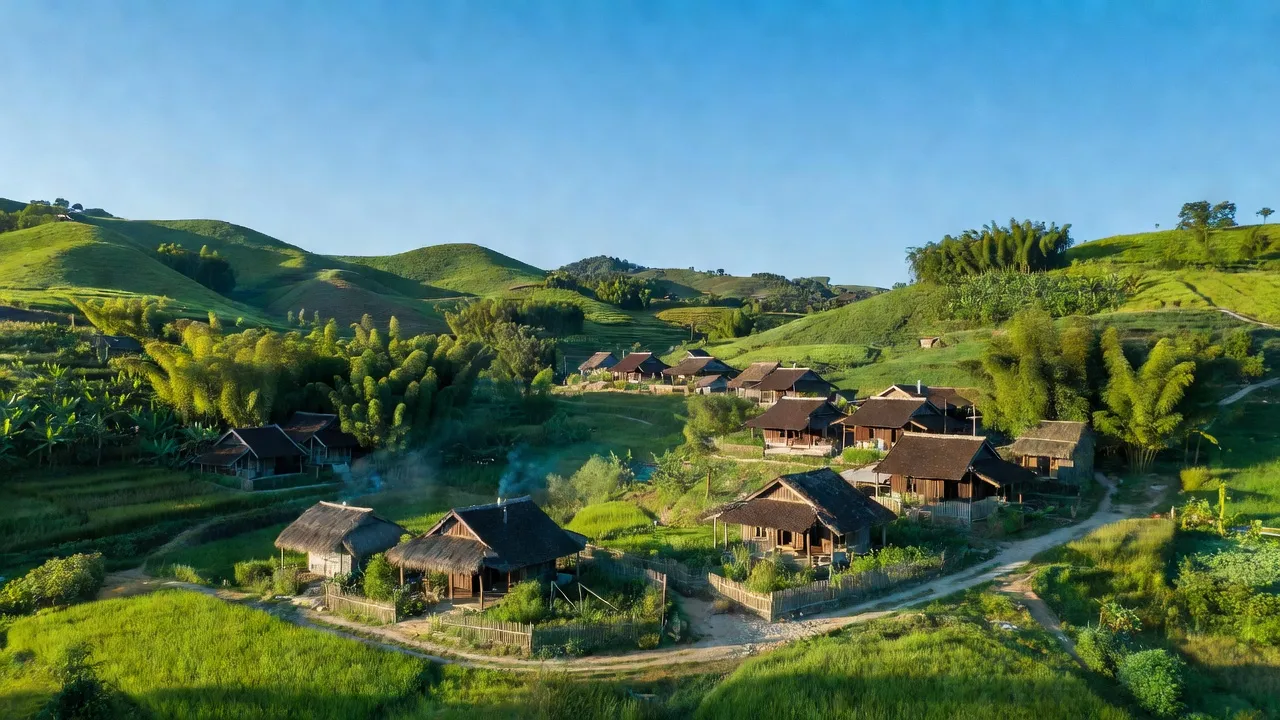 Sơn Lễ village, Hương Sơn district, Hà Tĩnh province with lush hills and traditional houses.