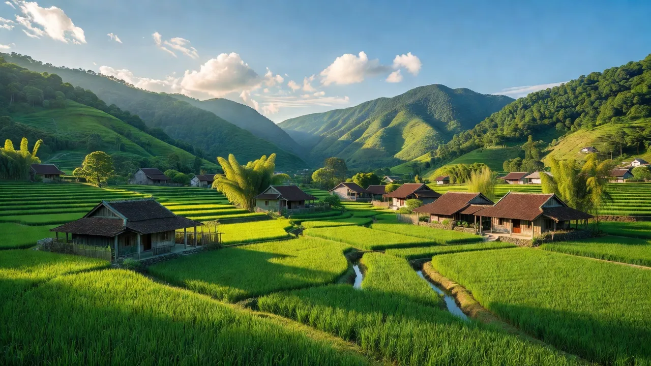 Cảnh đẹp xã Sơn Phú, huyện Hương Sơn, tỉnh Hà Tĩnh với núi non và ruộng xanh.