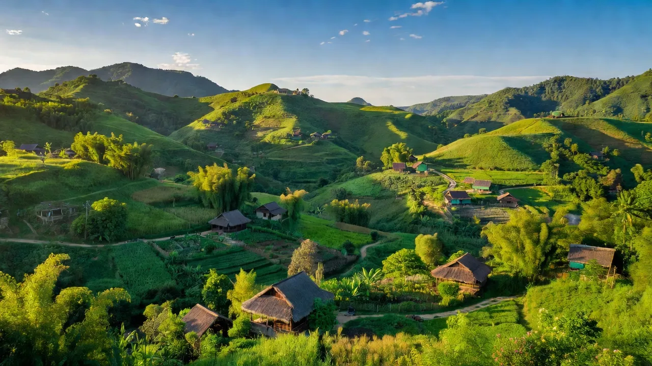 Khung cảnh bình yên ở xã Sơn Tây, huyện Hương Sơn, tỉnh Hà Tĩnh, với đồi núi xanh mát.