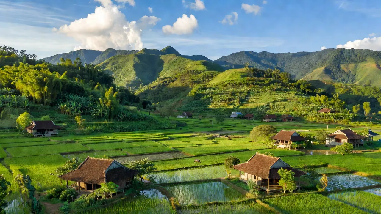 Cảnh sắc xã Sơn Tiến, Huyện Hương Sơn, tỉnh Hà Tĩnh với núi xanh và ruộng lúa