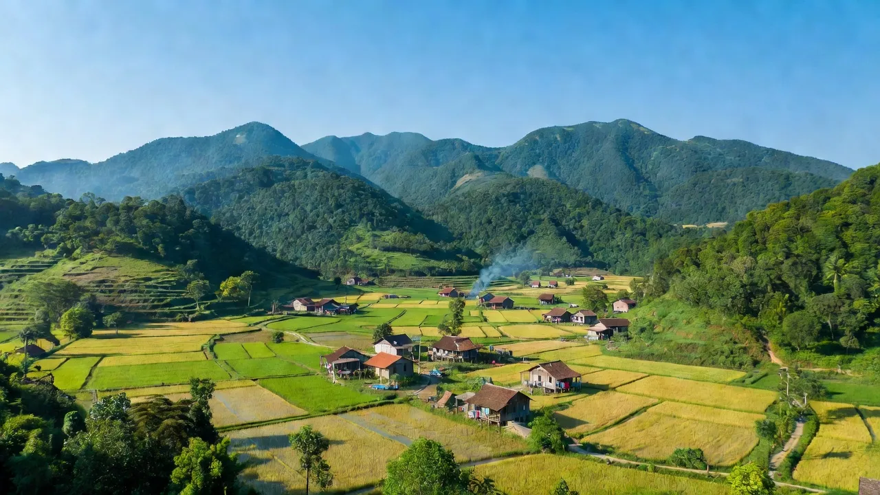 Khung cảnh thiên nhiên tươi đẹp ở xã Kỳ Lạc, huyện Kỳ Anh, tỉnh Hà Tĩnh với đồi núi xanh.