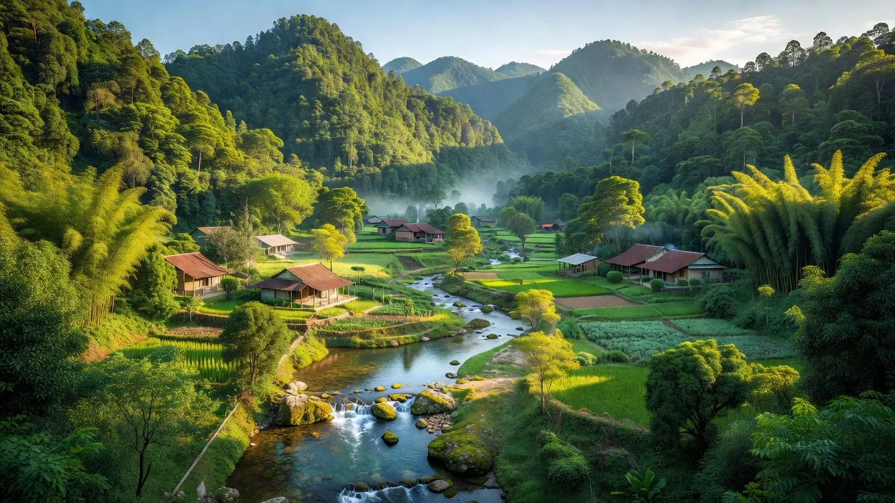 Khung cảnh thiên nhiên xã Kỳ Sơn, huyện Kỳ Anh, tỉnh Hà Tĩnh với núi đồi và dòng suối đẹp.