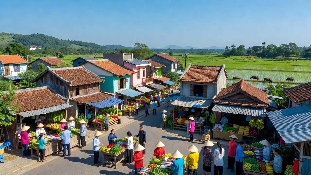 Khung cảnh phường Kỳ Trinh, thị xã Kỳ Anh, Hà Tĩnh với kiến trúc địa phương và hoạt động sống động.