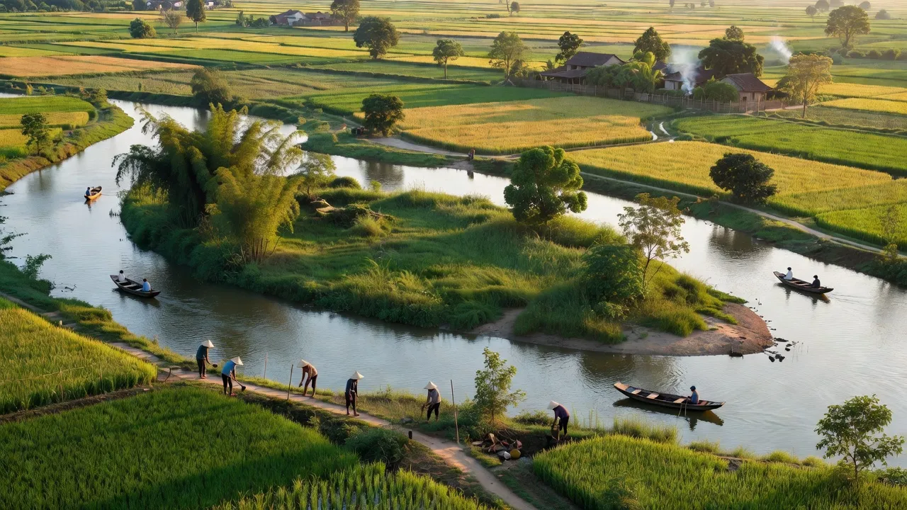 Cảnh quan bãi nổi giữa sông Lam tại xã Xuân Giang, huyện Nghi Xuân, tỉnh Hà Tĩnh với cây xanh.