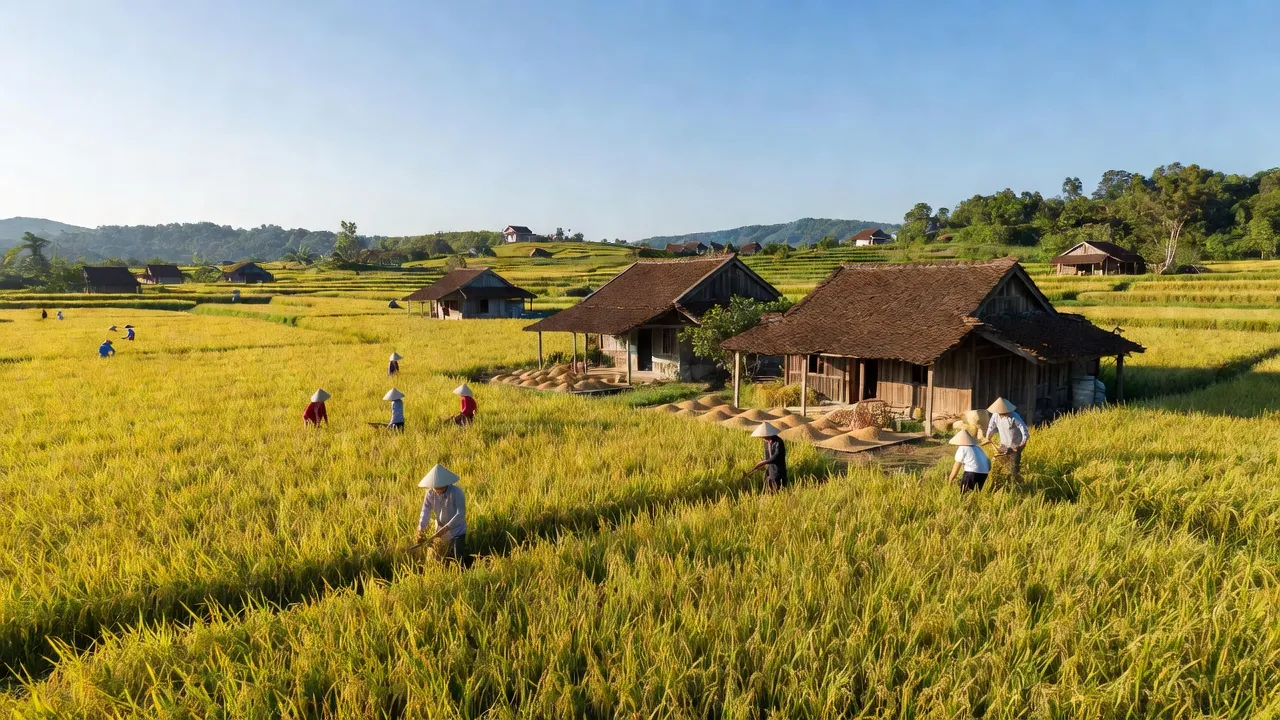 Đồng ruộng xanh tươi tại xã Xuân Lĩnh, huyện Nghi Xuân, tỉnh Hà Tĩnh, Việt Nam.